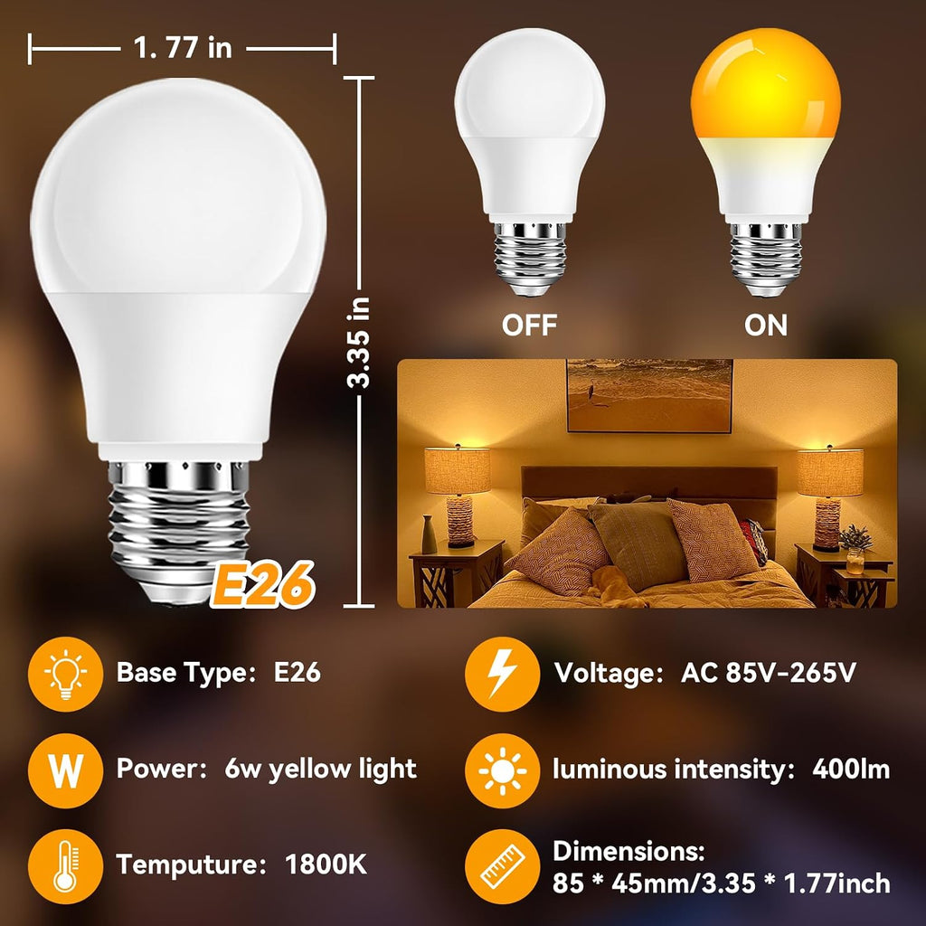 A15 Amber LED Light Bulb 1800K, True Blue Light Blocking Sleep Aid Bulb for Bedroom Nursery, 7W Replacement for 40W