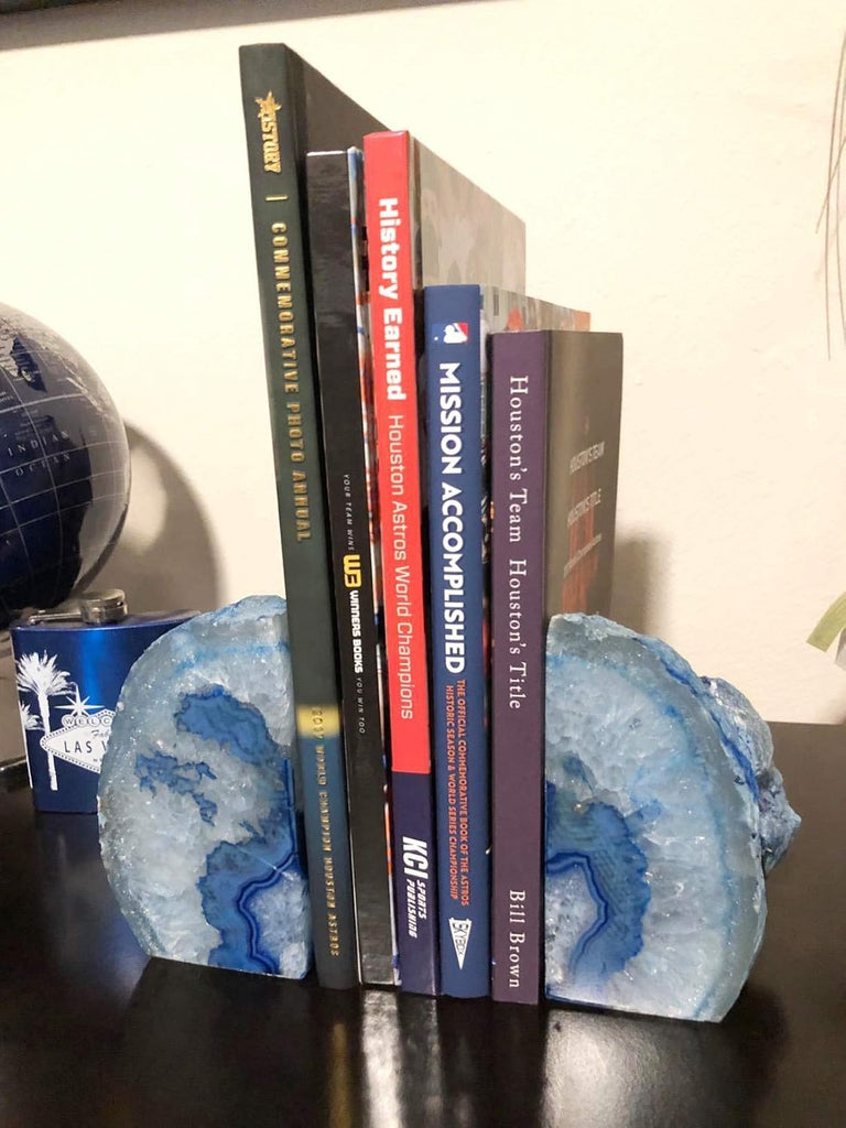 4PCS Blue Agate Slice Coasters Small & 1 Pair Blue Agate Bookends 4-6 lbs