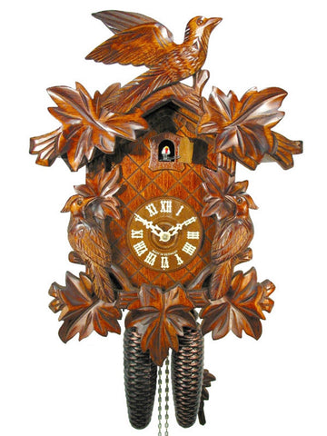 Original German Cuckoo-Clock (Certified), Mechanical 8-Day Movement with 3 Birds and 7 Leaves, coo-coo Clocks from