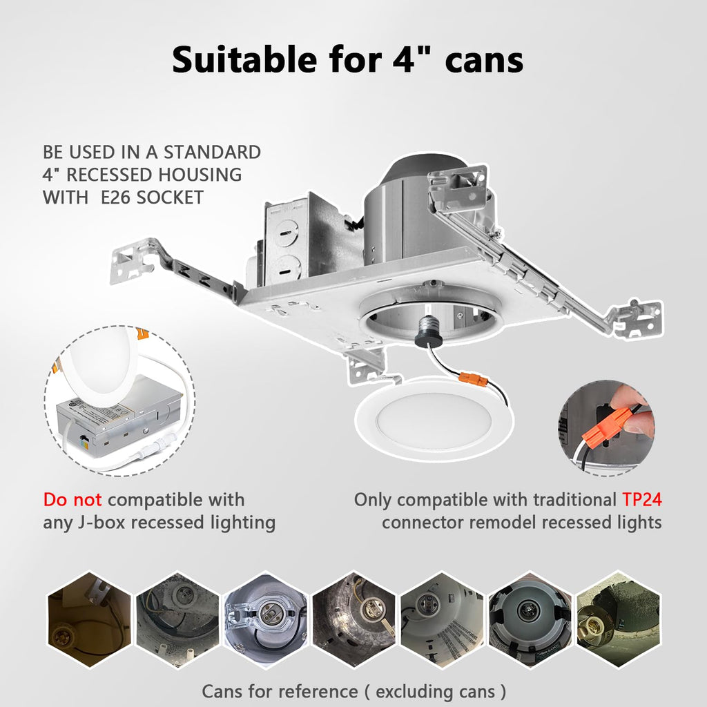 4 Inch Recessed Lights, 5CCT LED Can Lights, Dimmable, 24 Pack,White