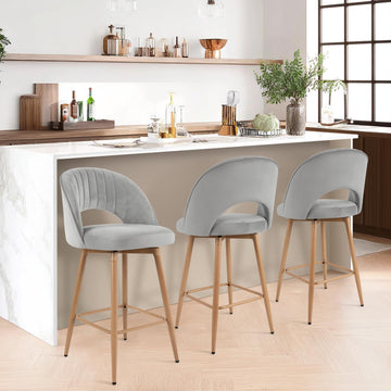 Swivel Bar Stools Set of 3, Counter Height Barstools Island, 26" Seat Height Bar Chairs, Velvet Upholstered Bar Stool