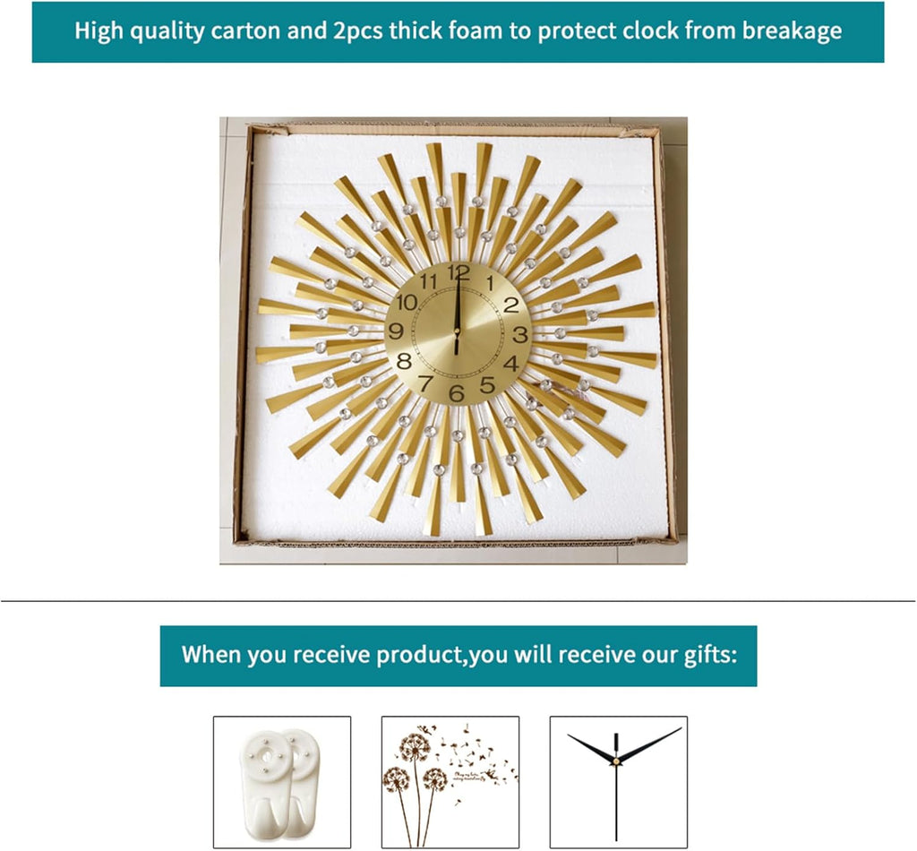 Large Wall Clocks for Living Room Decor Modern Gold Silent Wall Clock Battery Operated Non-Ticking for Bedroom