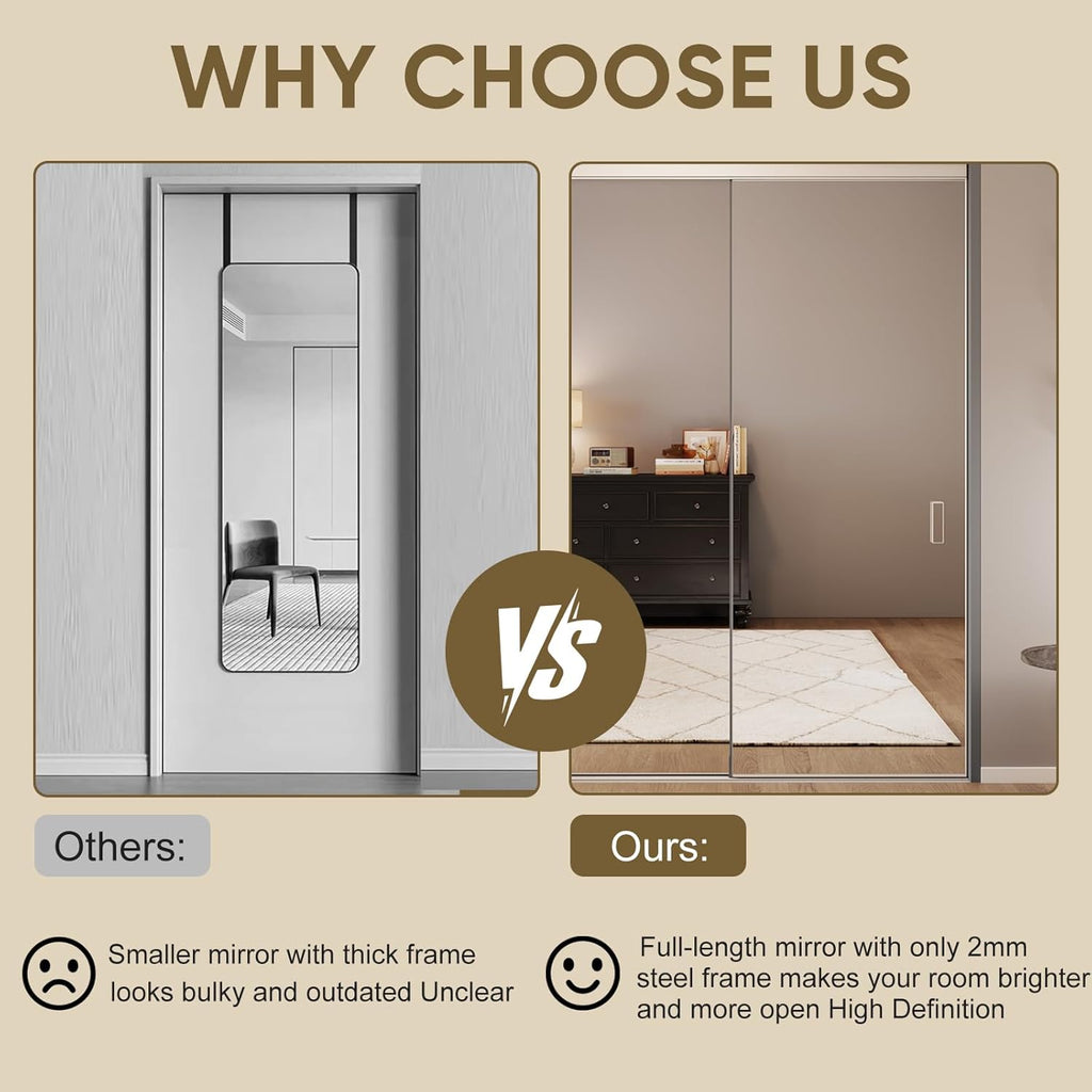 Mirror Closet Doors, 60''x80'' One Side Sliding Closet Door with Hardware Kit, Interior Steel Frame 