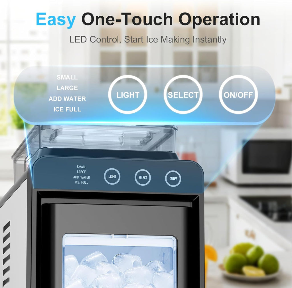 Countertop Ice Maker with 1.2L Top Water Tank, 8 Bullet Cubes in 6 Mins, 26.5lbs in 24Hrs, 2 Ice Sizes, Self-Cleaning