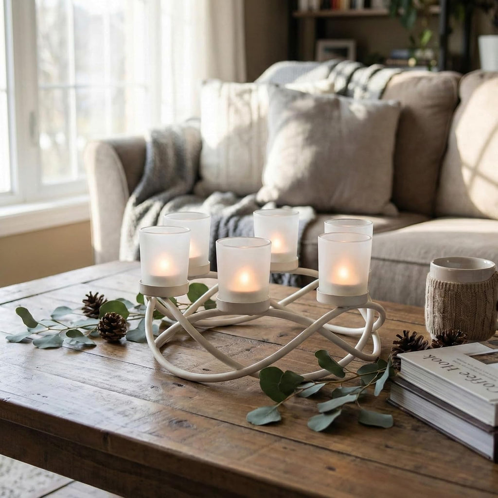 Tealight Candle Holder Centerpieces for Wedding Decor, White | Wedding & Event Centerpiece, Round Wrought Iron 6