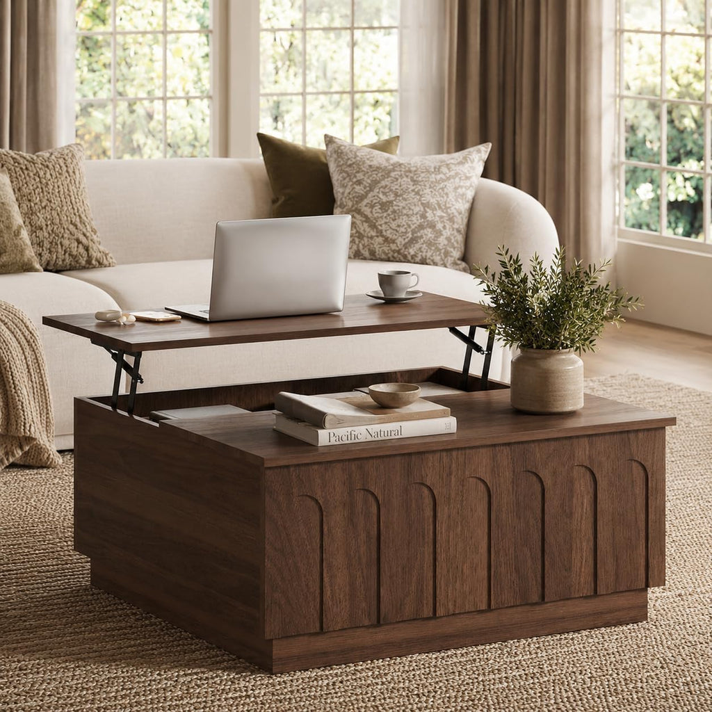 TV Stand for 75 Inch TV and Coffee Table Set of 2, Arched Design with Wood Grain Finish, Media Console with Adjustable Shelves, 67" Entertainment Center for Living Room Bedroom,Walnut