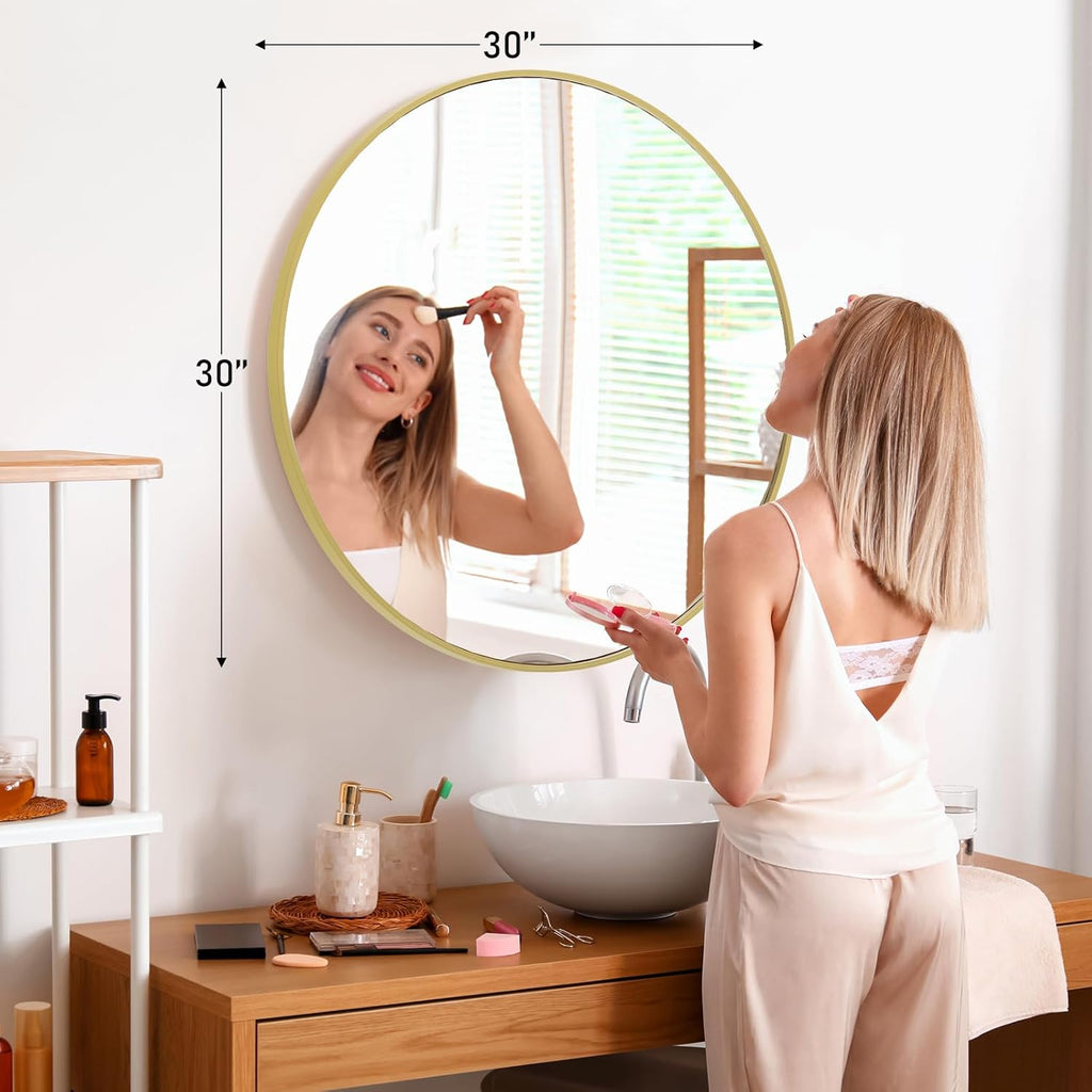 Gold Round Wall Mirror 30 Inch, Bathroom Mirrors for Over Sink, Wall Decor , Vanity