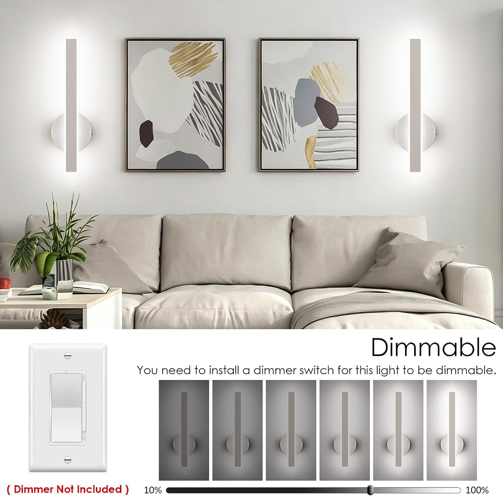 Brushed Nickel Wall Sconce Hardwired Modern LED 18W Wall Sconce Set of Two, 15.7Inches Wall Lights Bedroom Hallway