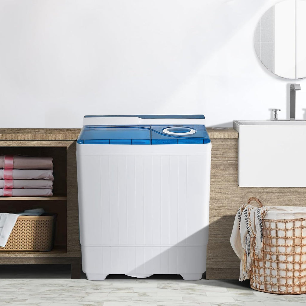 Portable Washing Machine, Twin Tub 26 Lbs Capacity, 18 Lbs Washer and 8 Lbs Spinner, Compact Washer with Control Knobs