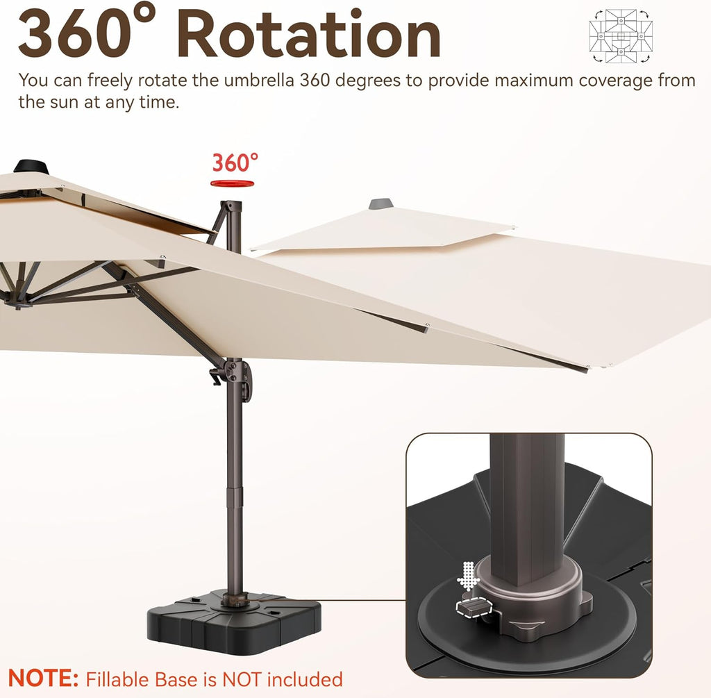 10x13 FT Patio Umbrella, Large Cantilever Rectangular Double Top Heavy Duty Offset Umbrellas with 360° Rotation