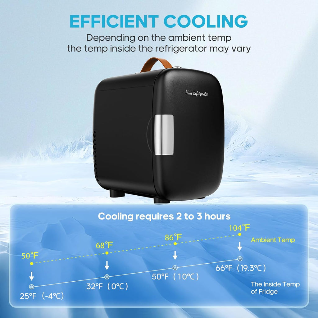 Mini Fridge for Bedroom, 4L Compact Personal Fridge Cooler For Skincare, Drinks, And Snacks, Fits 6 Cans, Mini
