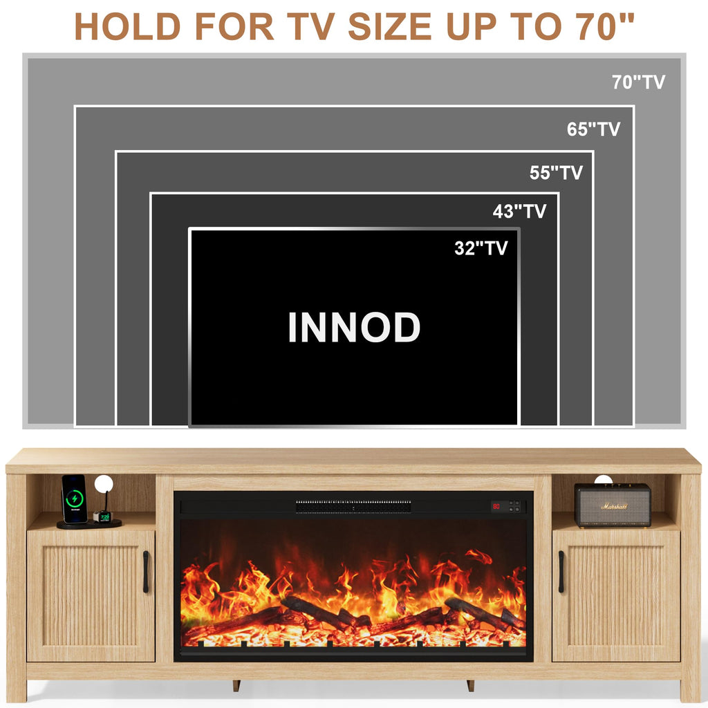 71" Fluted Fireplace TV Stand with 38" Electric Fireplace for Television up to 80", Entertainment Center, Media