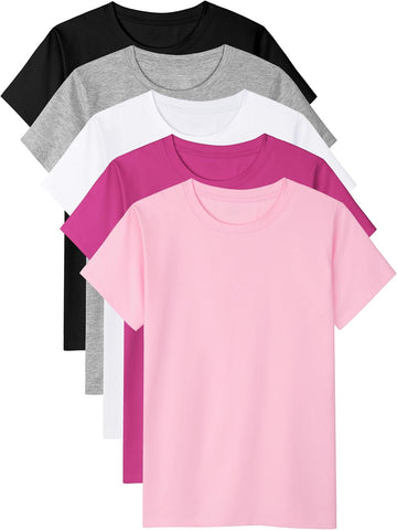 5 Pack Girls Shirts Cotton Short Sleeve T-Shirts Kids Tshirts Tees