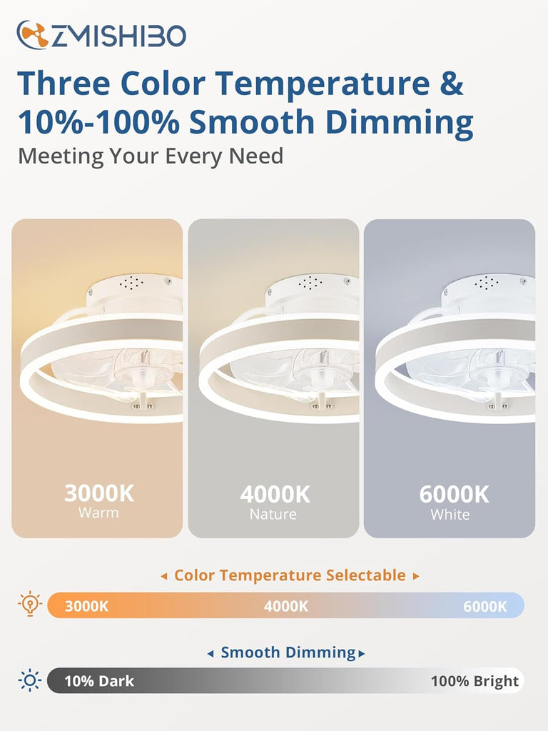 Low Profile Ceiling Fans with Lights and Remote, 13 Inch Fandelier Ceiling Fan with Light, White Modern Flush Mount Ceiling Fan, Small Dimmable LED Fan Lights for Bedroom