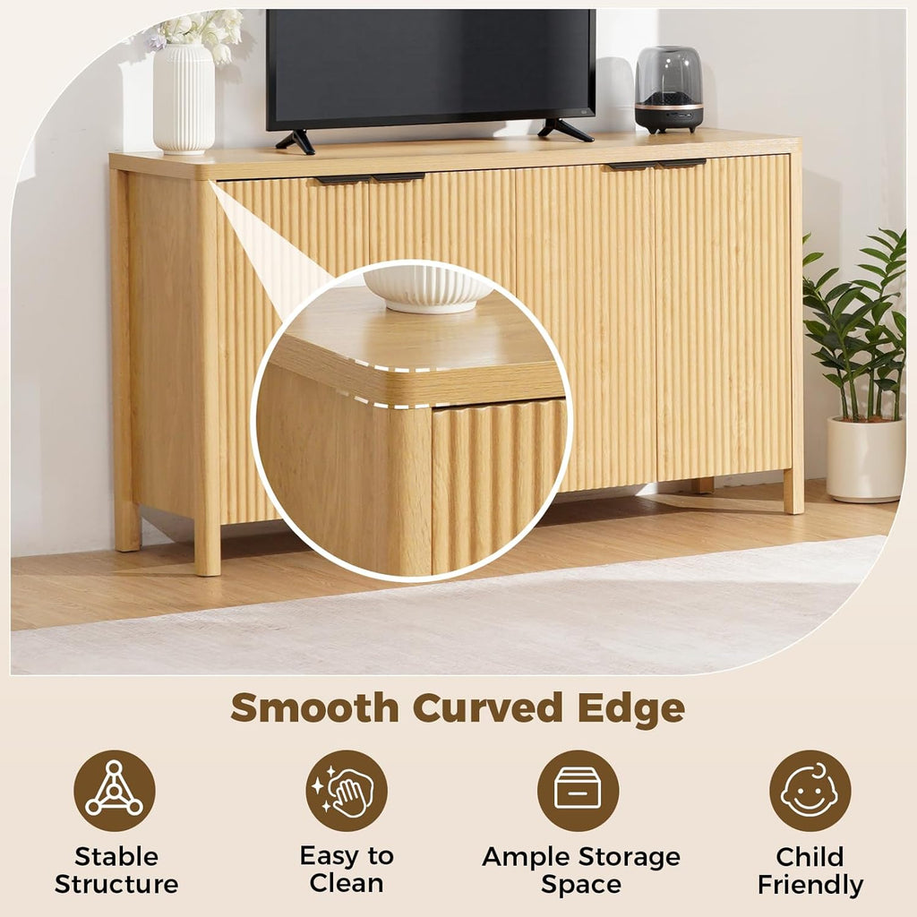 55'' Sideboard Buffet Cabinet with Storage Fluted Sideboard Buffet with Adjustable Shelves Coffee Bar Console Table