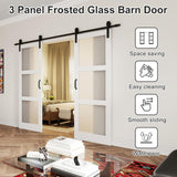 Double Sliding Barn Door,84in(Double 42”×84in Frosted 3 Panel Glass Barn Door,Water-Proof PVC Surfac
