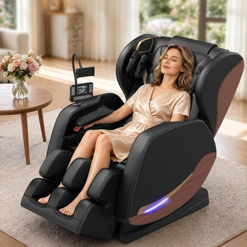 Massage Chair Full Body, 14 Fixed Rollers, Zero Gravity Recliner | Wood Grain Leather, Foot Massage, 5 Auto Modes, 8
