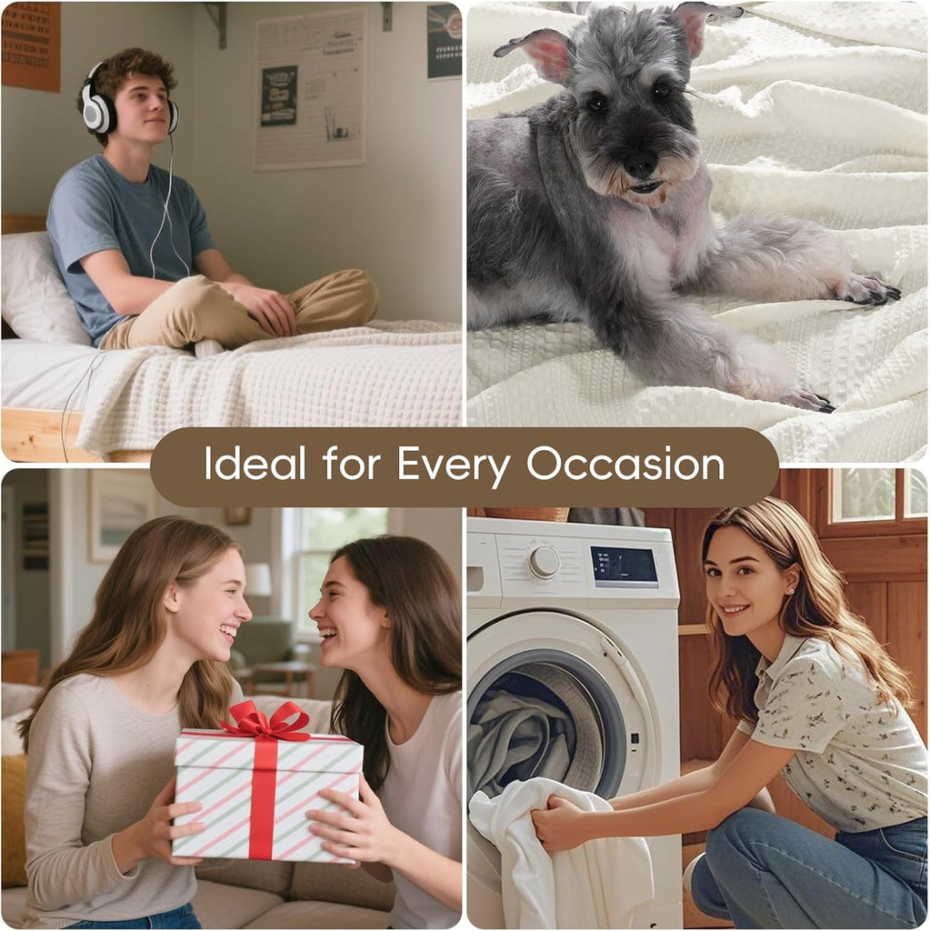 Cozy Waffle Weave Throw Blanket, Ultra Soft Breathable Lightweight Skin-Friendly Throw for All Seasons, Elegant Room