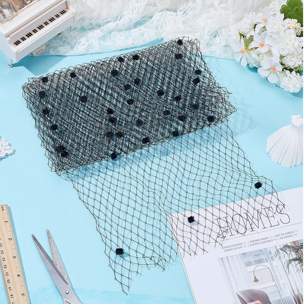 2 Yards Mesh Veil Black Veil Neting Fabrics with Small Ball 9.84 Inch Wide Bridal Wedding Veils Net Birdcage Veils