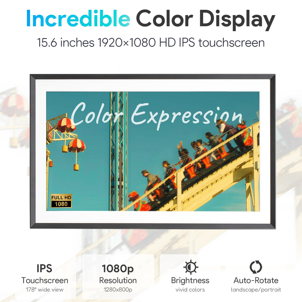 15.6'' Digital Picture Frame with 1920x1080 IPS Touch Screen, 32GB Frameo WiFi Digital Photo Frame, Share