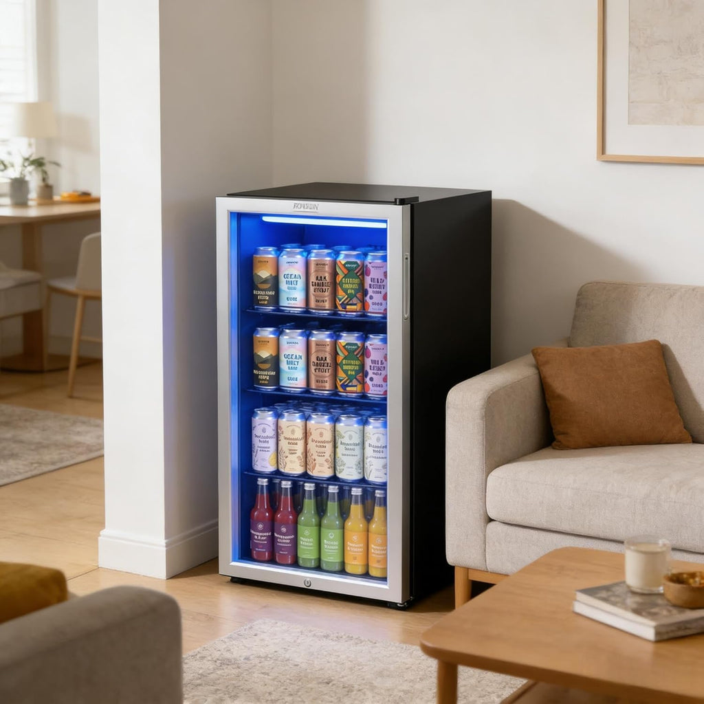 3.3 Cu.Ft. Beverage Refrigerator Cooler with Double Layer Glass Door & Adjustabl