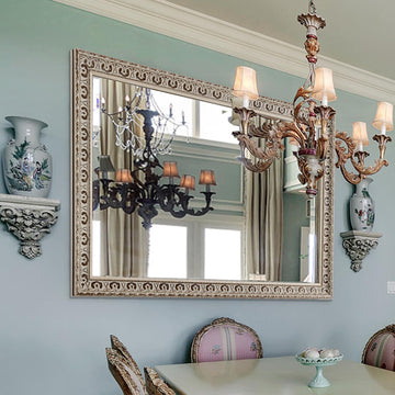 48" x 32" Large Mirror Wall Decor, Vintage White Dining Room Mirror for Farmhouse Bathroom, Bedroom, Entryway