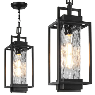 15" Outdoor Pendant Light, Modern Hanging Lantern with LED Bulb