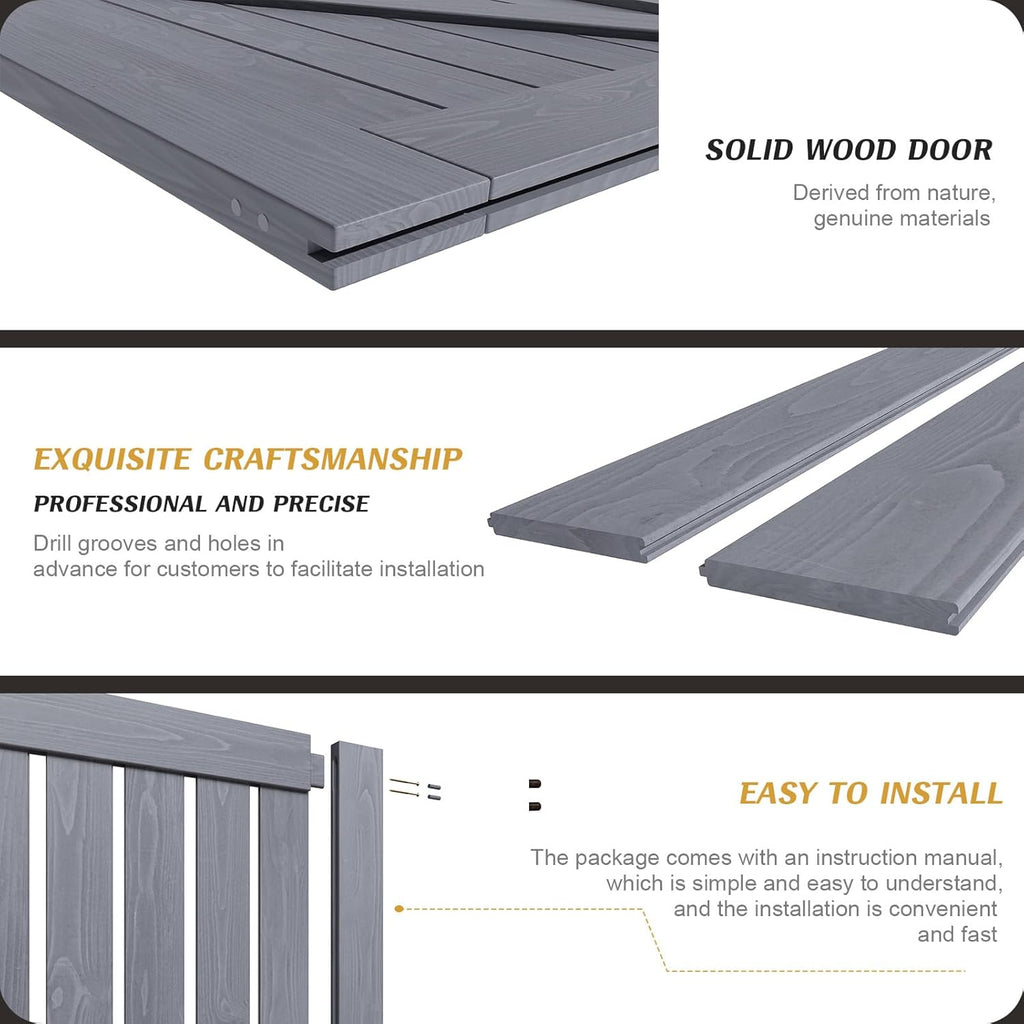 54in x 84in Gray Wood Barn Door Slab with 9ft (108inch) Barn Door Hardware Track Kit Included, Doubl