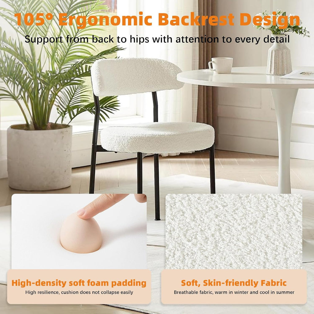 Dining Chairs, Beige Boucle Dining Chairs Set of 4, Kitchen Dining Room Chairs Curved Backrest Upholstered Mid