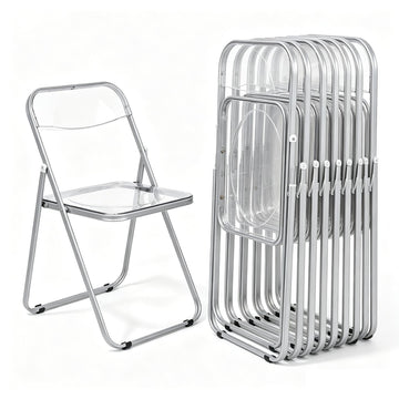Transparent Acrylic Folding Chairs Set of 8, Clear Stackable Dining Chairs, Metal Frame, No Assembly Foldable