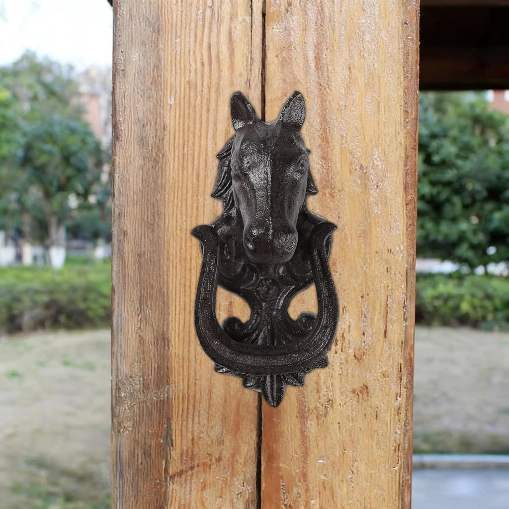 Vintage Cast Iron Horse Head Door Knocker, Heavy Duty Animal Pull Handle