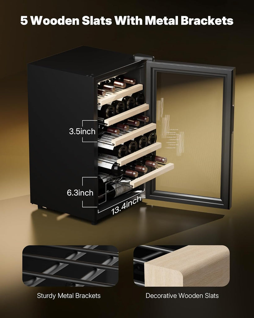 24 Bottle Wine Cooler Refrigerator, Compact Small Built-in or Freestanding Wine 