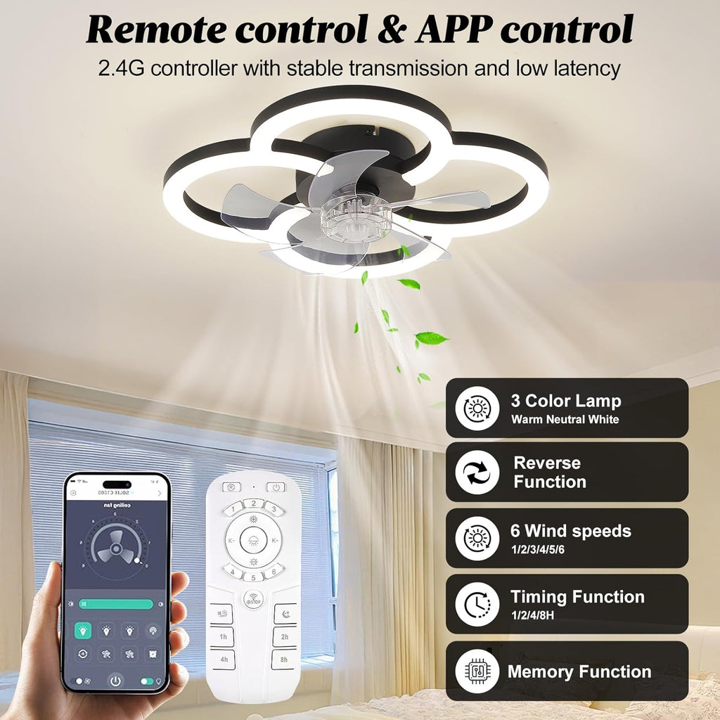 Ceiling Fans with Lights and Remote, Flush Mount Ceiling Fan with Light, 3000-6500K Dimmable Modern LED Ceiling Fans