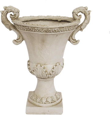 Great Deal Furniture Chalice Garden Urn Planter, Roman, Botanical, Antique White Lightweight Concrete