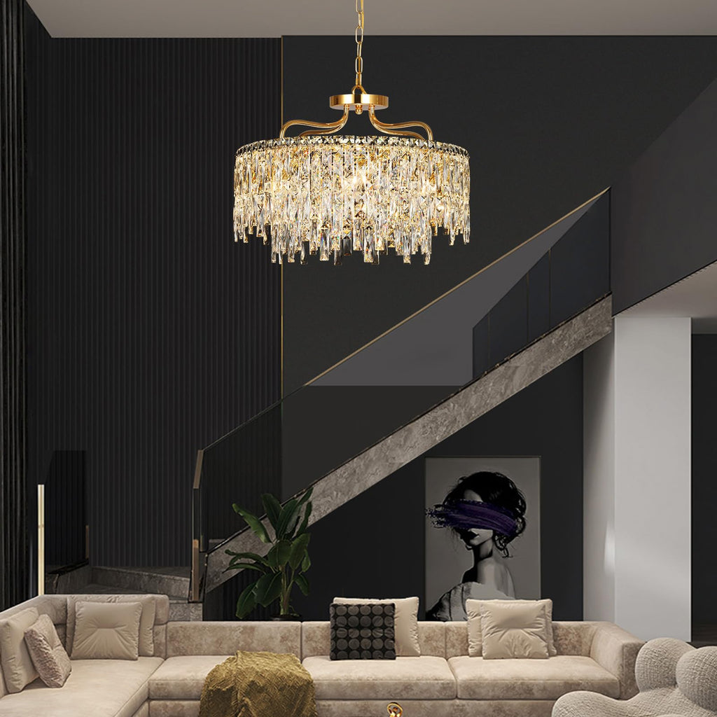 24" 8 Lights Gold Crystal Chandeliers Light Fixture