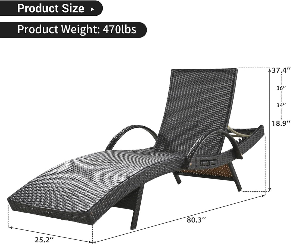 80'' Long Outdoor Wicker Chaise Lounge Chairs Set of 2