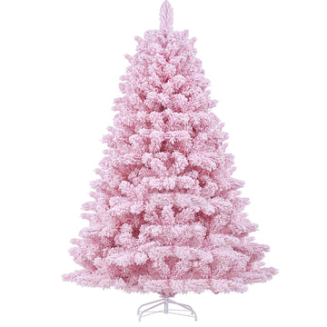 6ft Artificial Christmas Tree Unlit Pine Xmas Tree, Flocked Pink