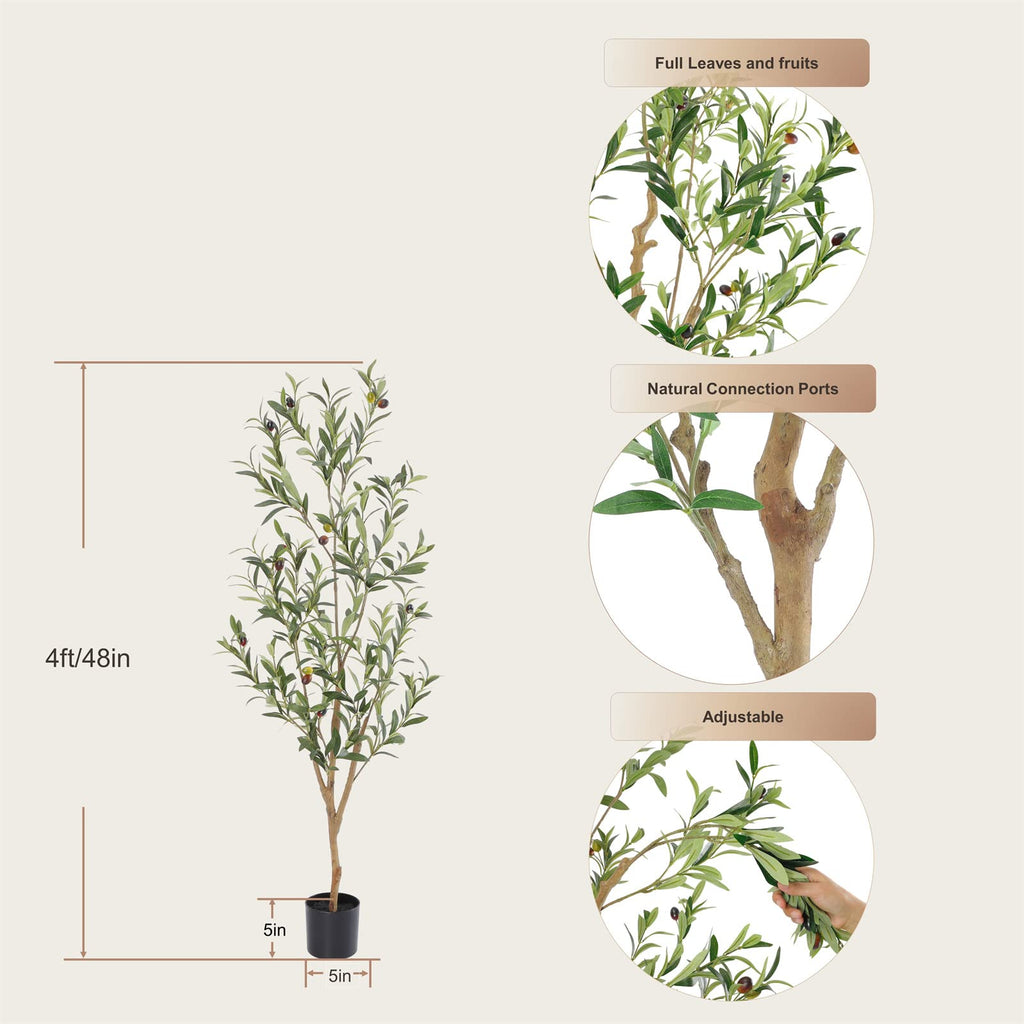 Faux Olive Tree with Natural Wood Trunk, 4ft, 1Pack