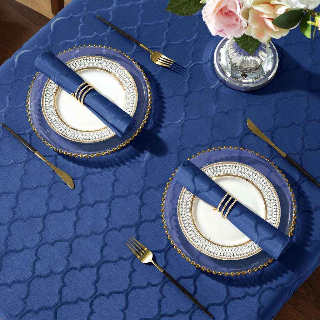 Jacquard Rectangle Tablecloth 60" x 102", Navy Blue Wrinkle Free Spillproof Water Resistant Damask P