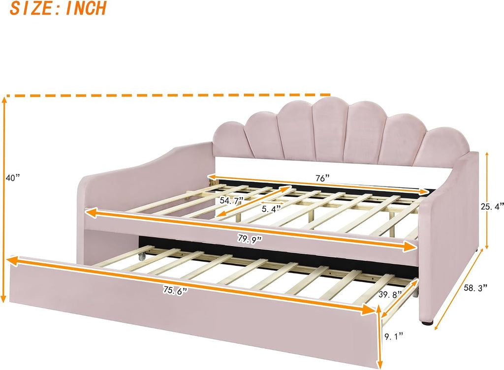 Full Size daybed with Trundle for Adults, Kids, Girls, Teens, Full Size daybed with Trundle , Velvet, Pink