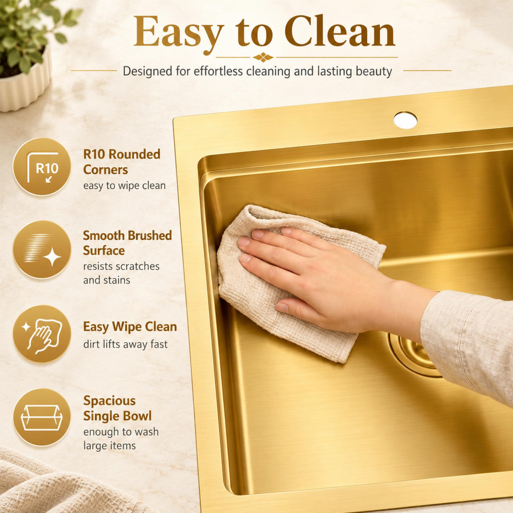 Drop In Gold Kitchen Sink 33"X22", Single Bowl Modern Kitchen Sink