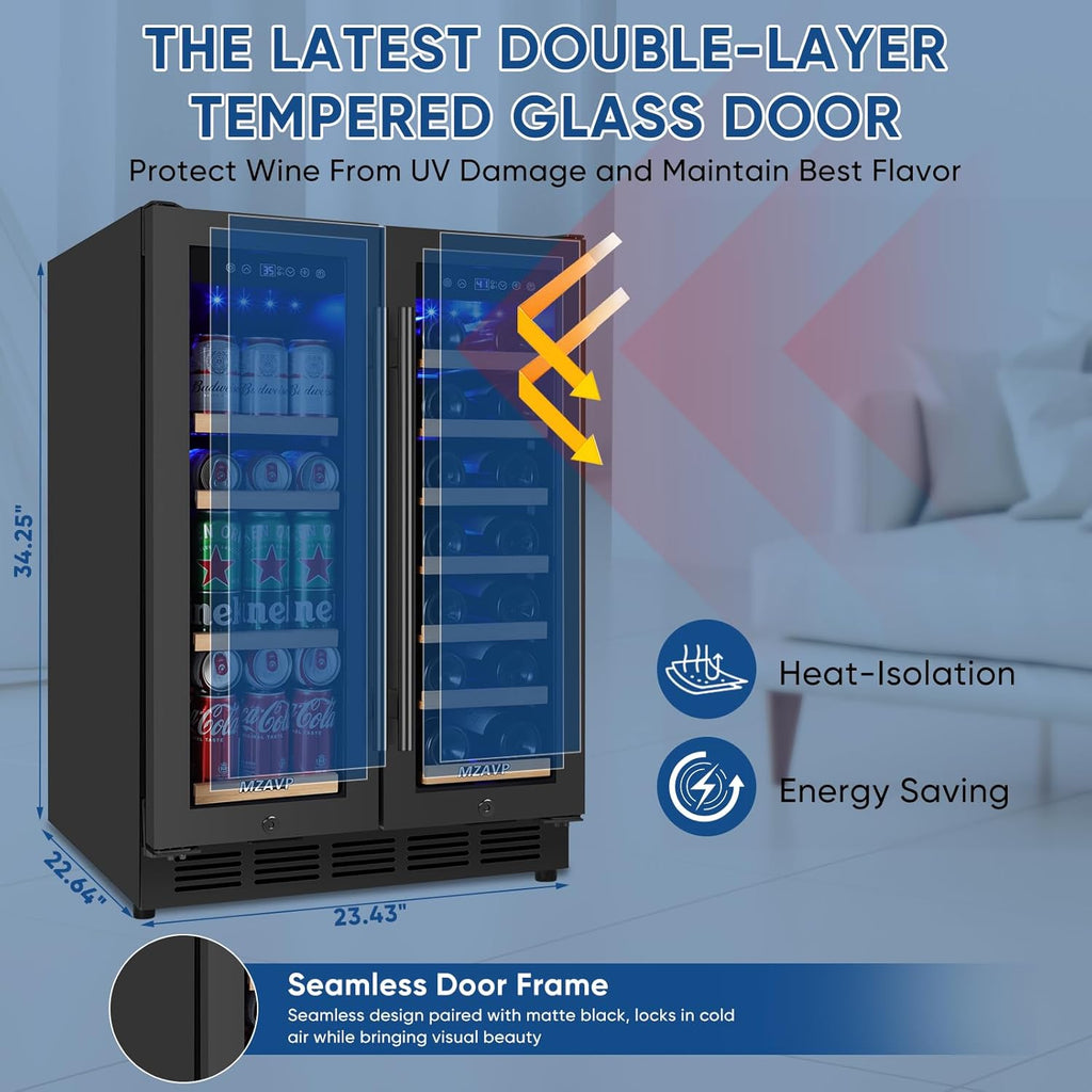 Wine and Beverage Refrigerator 24", Upgraded Dual Zone Wine Beverage Cooler with