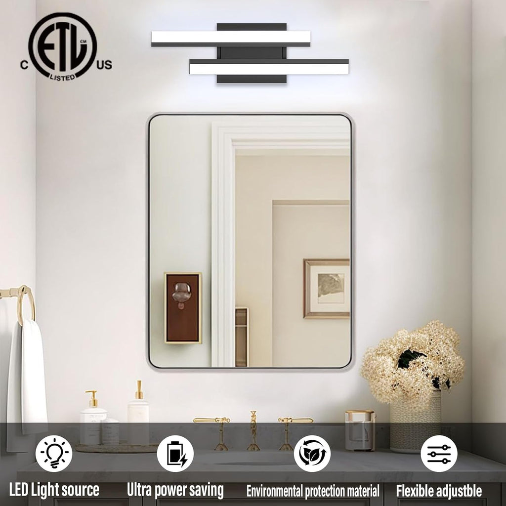 Modern Bathroom Light Fixtures Over Mirror: ETL Certified 18-Inch Retractable Vanity Light Bar , Dimmable LED Black