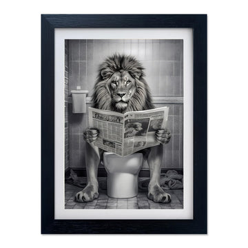 Black and White Bathroom Decor Lion in Toilet Picture Funny Bathroom Wall Art Animal Canvas Print Artwork