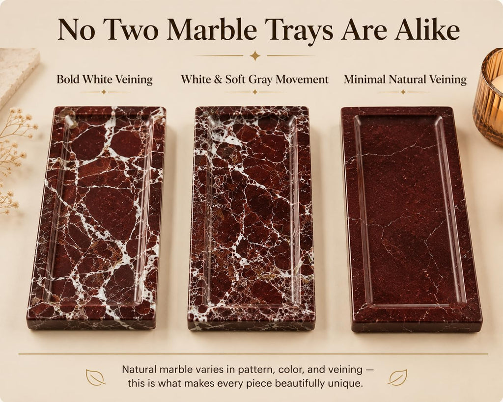 Marble Decorative Tray Decor, Red Vanity Tray Countertop, Small Perfume Tray for Dresser, Luxury Stone Organizer for