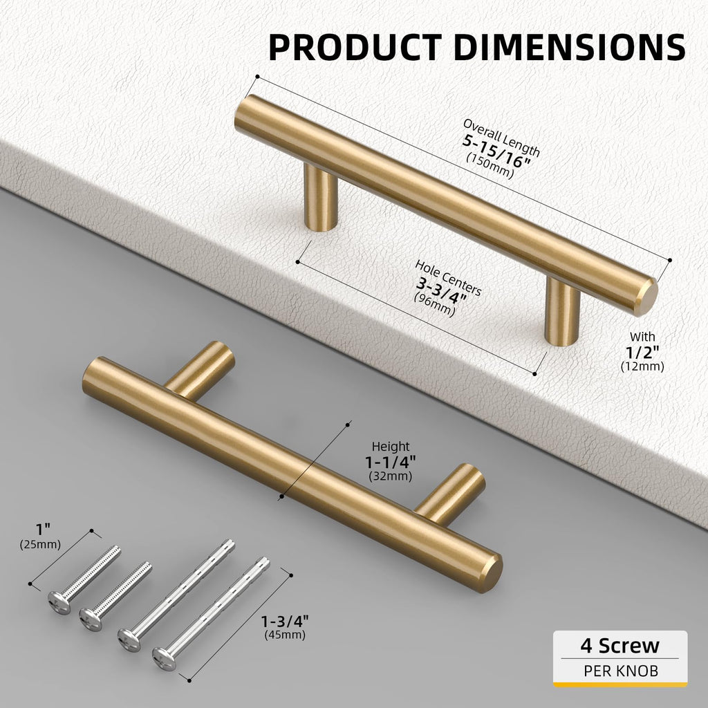 35 Pack 3-3/4 Inch Champagne Bronze Cabinet Pulls, T-Bar Handles