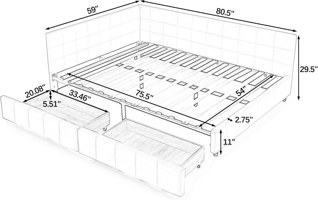 Queen Size Corner Bed Frame with Storage Drawers Comfortable Backrest