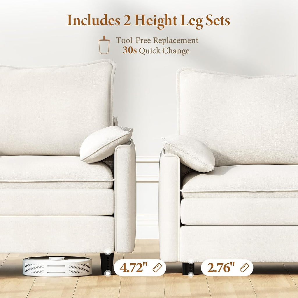 108" Modular Sectional Sofa, Comfy Cloud Couch with Movable Ottoman Deep Seat Chenille L Shaped Modular Sofa