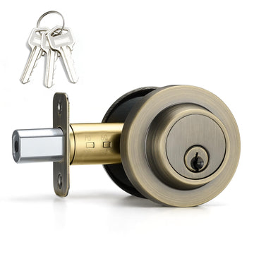 Single Cylinder Round Deadbolt Lock(1 Pack, Antique Brass)