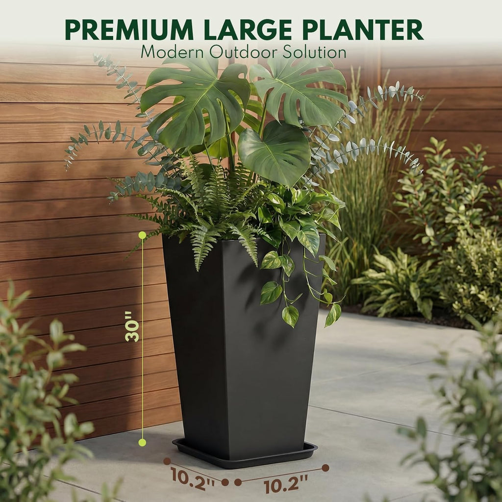 30 Inch Outdoor Planters Set of 2, Large Tall Planters with Drainage Holes, Weather Resistant Flower Pots for Indoor